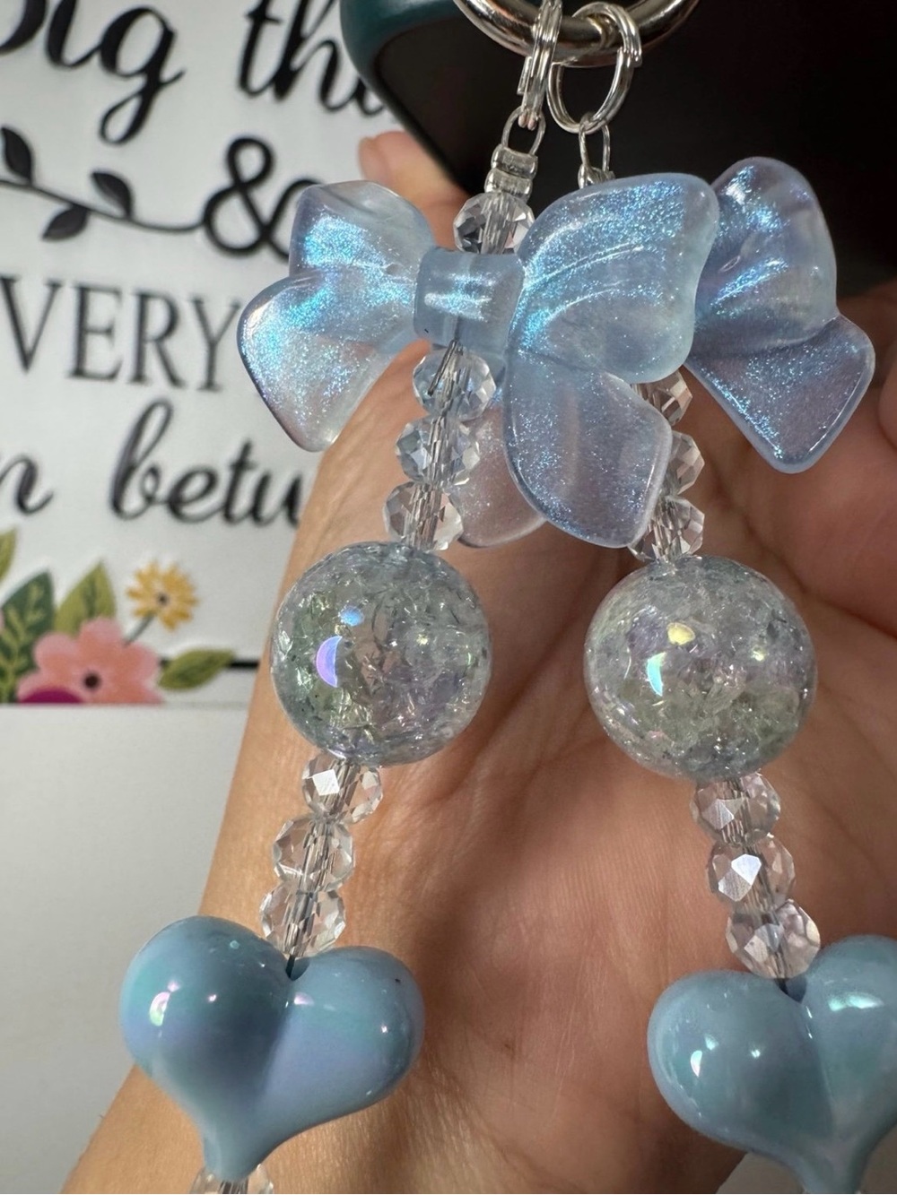 Blue Hearts Crackle Beads Phone/Key/Bag Chain #P963 - Picture 2 of 10